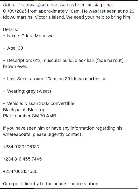 Brother of reality TV stars, Mbadiwe Twins, declared missing in Lagos