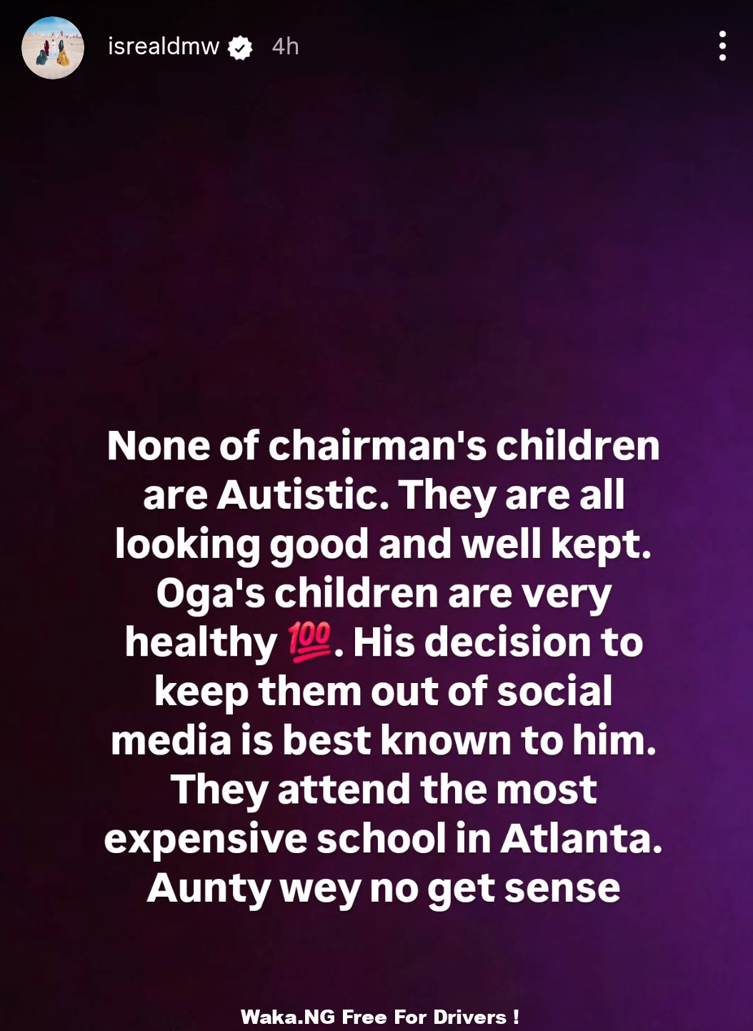 None of chairmans children are autistic  Israel DMW fires back at rumor mongers