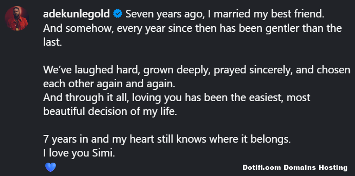 Adekunle Gold and Simi celebrate 7 years of marriage with heartfelt love notes
