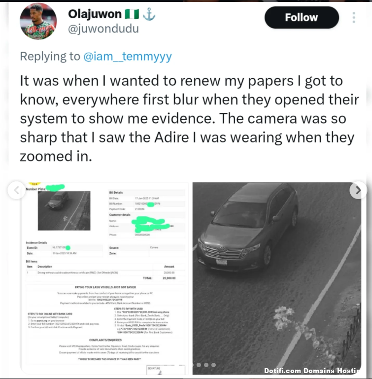 Lagos drivers react as netizens share traffic fines with clear camera evidence